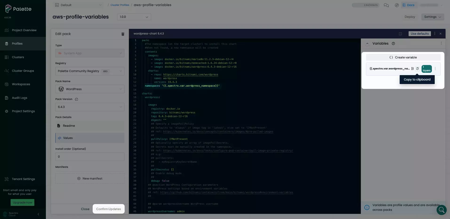Image that shows adding variable and confirm update