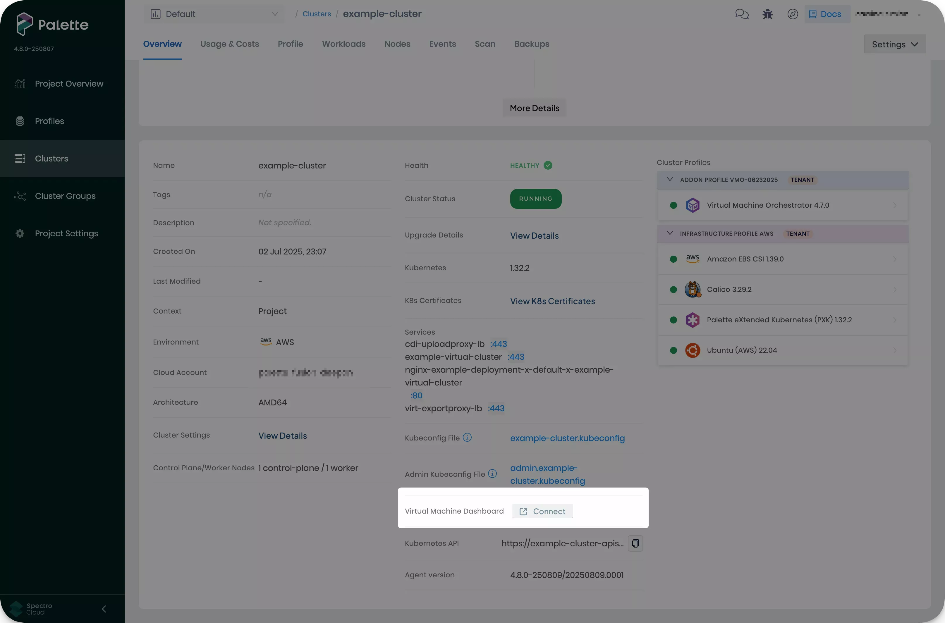 Connect VM dashboard button
